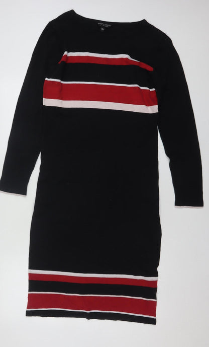 Dorothy Perkins Women Black Striped Bodycon Knee Length Long Sleeve Dress Size 14