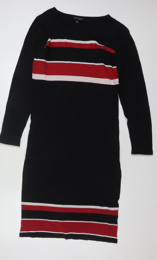 Dorothy Perkins Women Black Striped Bodycon Knee Length Long Sleeve Dress Size 14