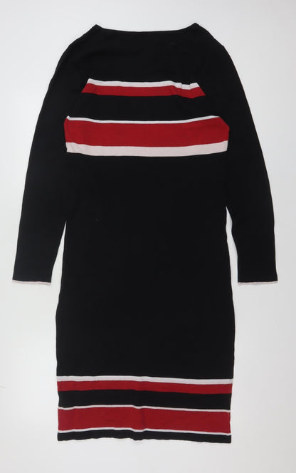 Dorothy Perkins Women Black Striped Bodycon Knee Length Long Sleeve Dress Size 14