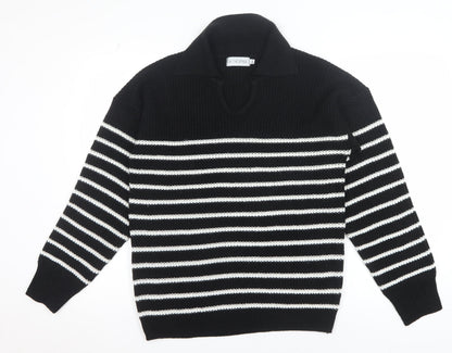Additional front view of In The Style women’s black striped collared jumper, size UK 10/12