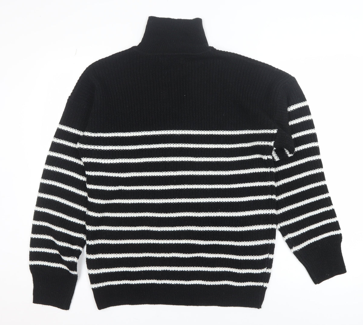 Close-up detail of In The Style women’s black striped collared jumper, size UK 10/12