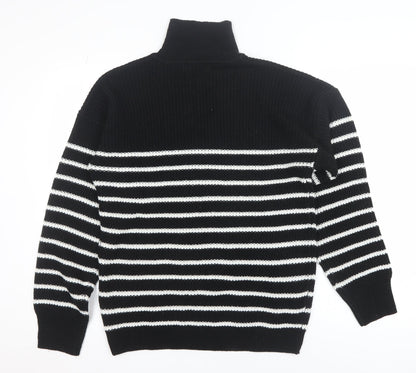 Close-up detail of In The Style women’s black striped collared jumper, size UK 10/12
