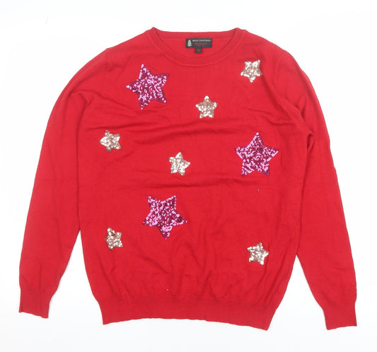 Womens UK Size M Merry Christmas Red Pullover Jumper