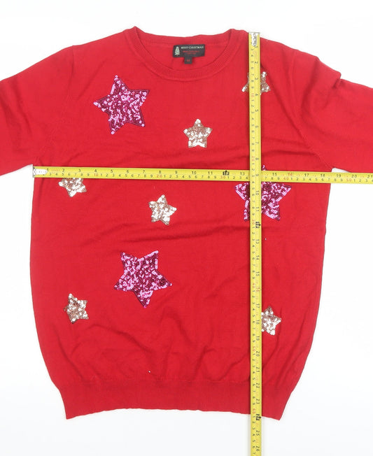 Womens UK Size M Merry Christmas Red Pullover Jumper