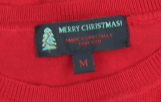 Womens UK Size M Merry Christmas Red Pullover Jumper