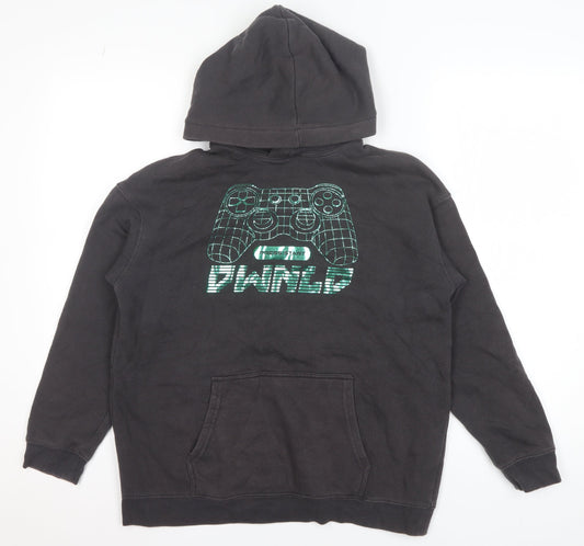 H&M Boys Black Pullover Hoodie 11-12 Years Cotton Blend Gamer Print