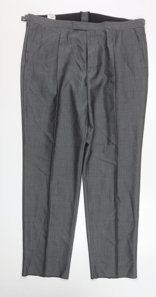 Mens UK Size L Torre Classic Fit Dress Pants Grey Trousers