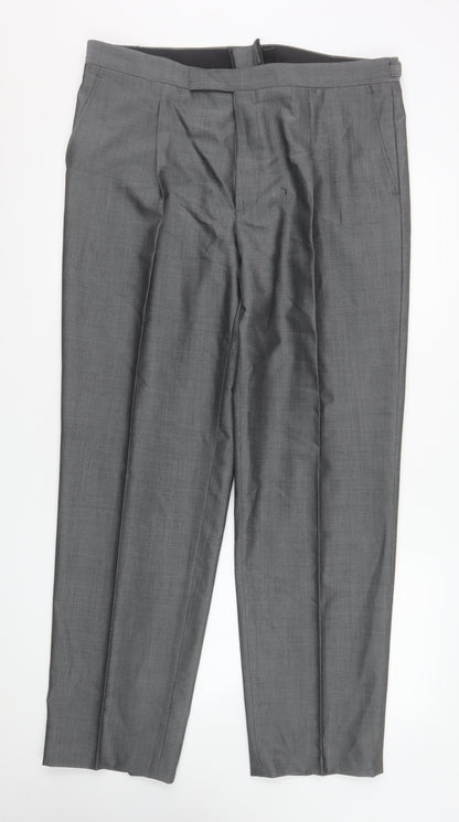 Mens UK Size 38R Torre Regular Fit Dress Pants Grey Trousers