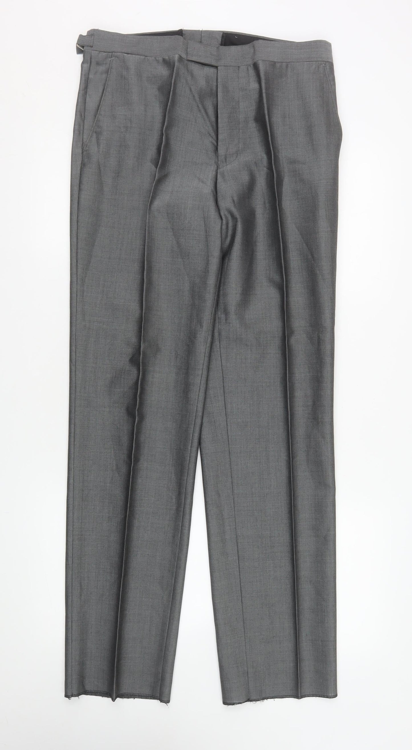 Mens UK Size 32R Torre Regular Fit Dress Pants Grey Trousers
