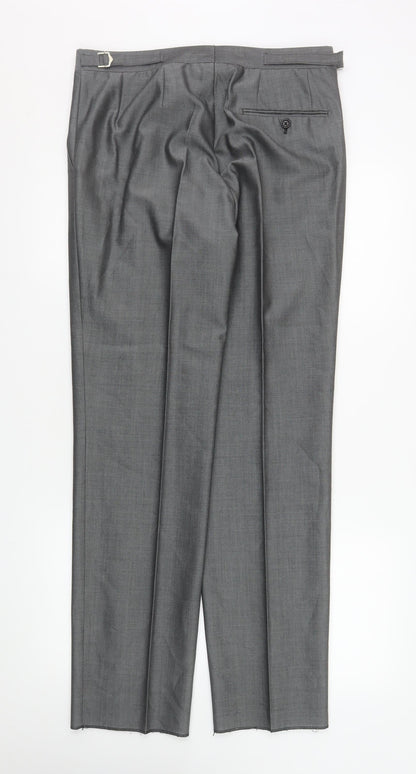 Mens UK Size 32R Torre Regular Fit Dress Pants Grey Trousers