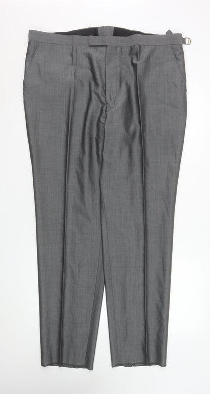 Mens UK Size 42R Torre Regular Fit Dress Pants Grey Trousers