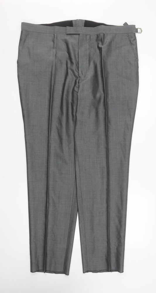 Mens UK Size 42R Torre Regular Fit Dress Pants Grey Trousers