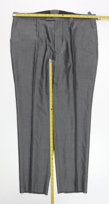 Mens UK Size 42R Torre Regular Fit Dress Pants Grey Trousers