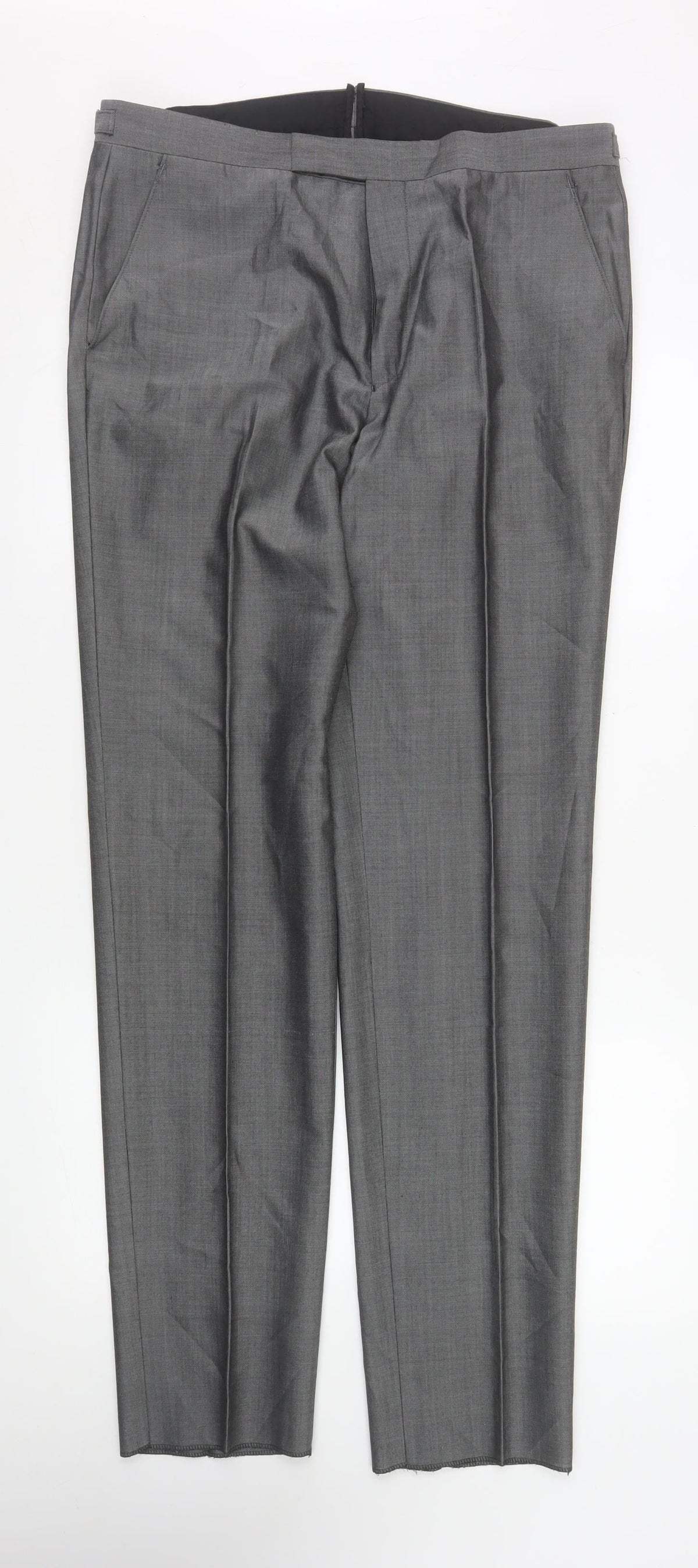 Mens UK Size L Torre Regular Fit Dress Pants Grey Trousers