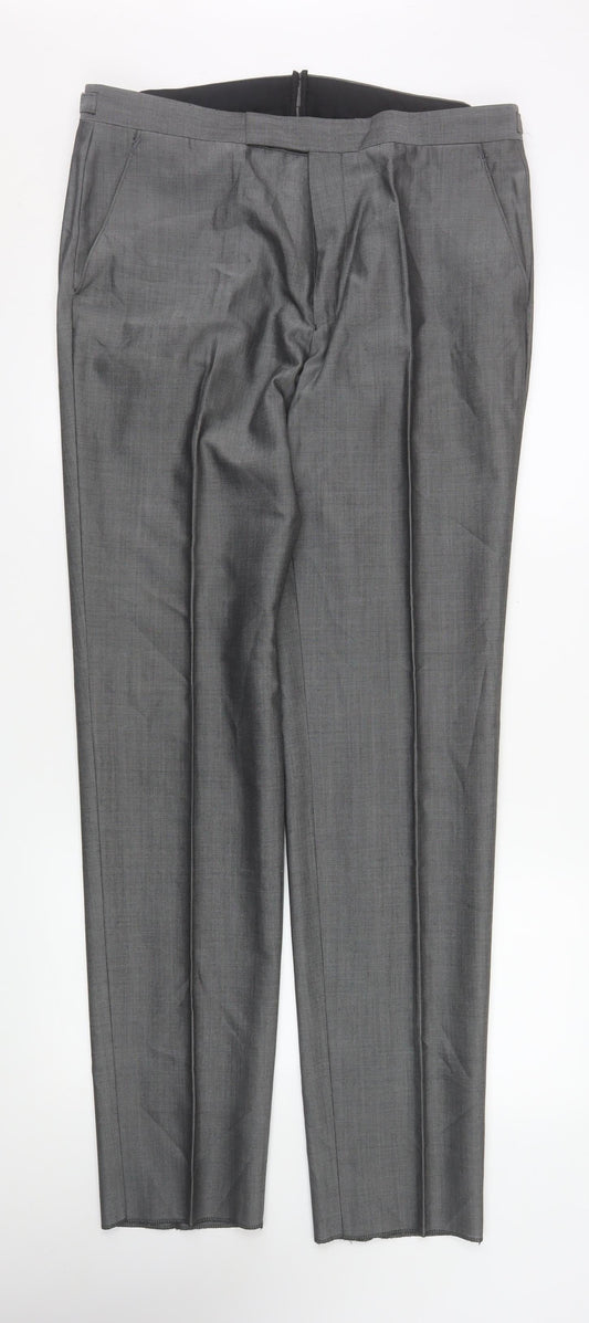 Mens UK Size L Torre Regular Fit Dress Pants Grey Trousers