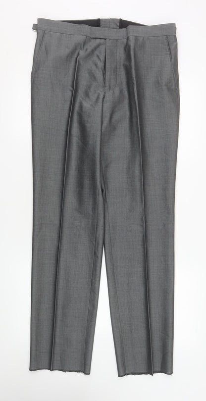 Mens UK Size 34R Torre Regular Fit Dress Pants Grey Trousers
