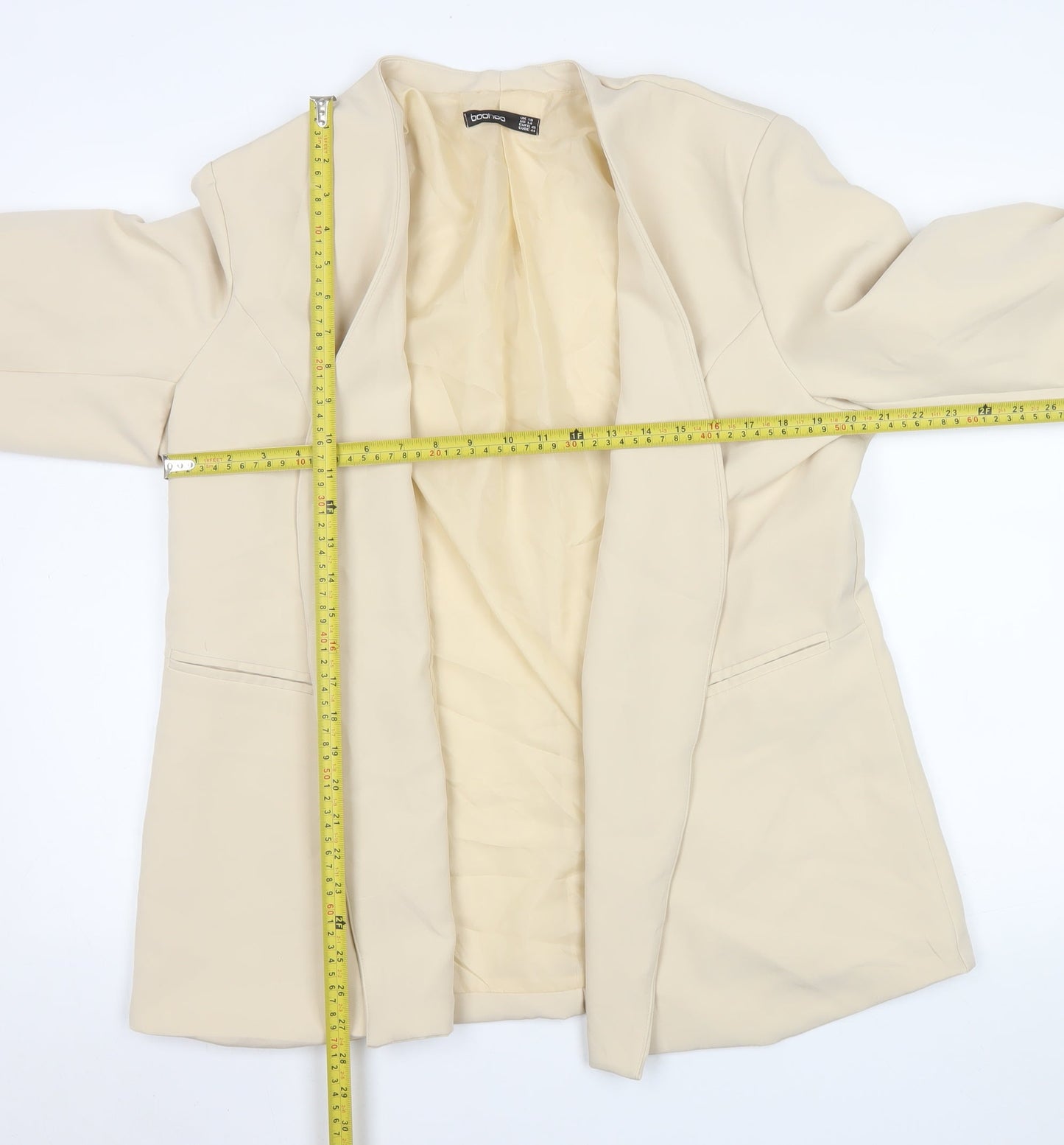 Boohoo Womens Beige Shawl Lapel Long Sleeve Blazer Jacket UK 18
