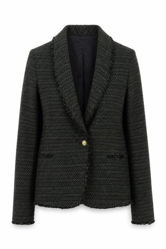 Front view of Zara Woman Black Wool Blend Bouclé Blazer Jacket UK 8 Single Breasted