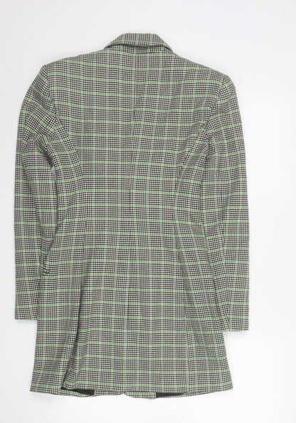 Zara Women Black Green Checked Longline Blazer Medium