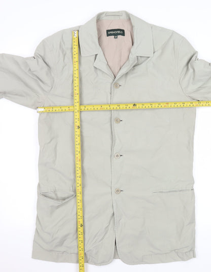 Springfield Men Beige Cotton Blend Long Overcoat M Regular Lightweight
