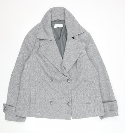 ASOS DESIGN Women’s Grey Pea Coat Short Herringbone L