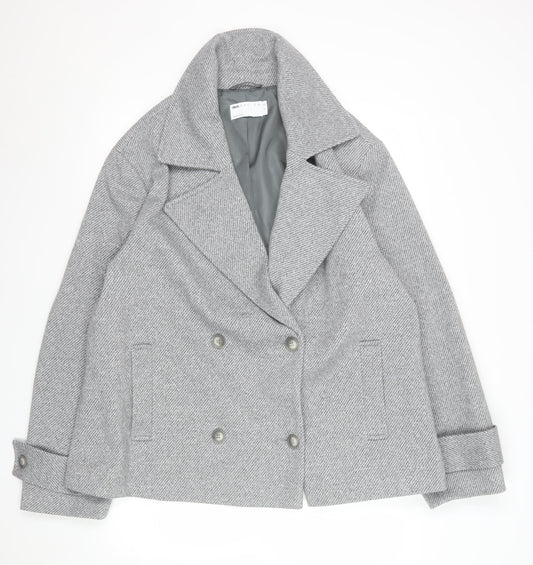 ASOS DESIGN Women’s Grey Pea Coat Short Herringbone L