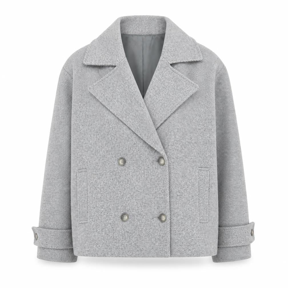 ASOS DESIGN Women’s Grey Pea Coat Short Herringbone L
