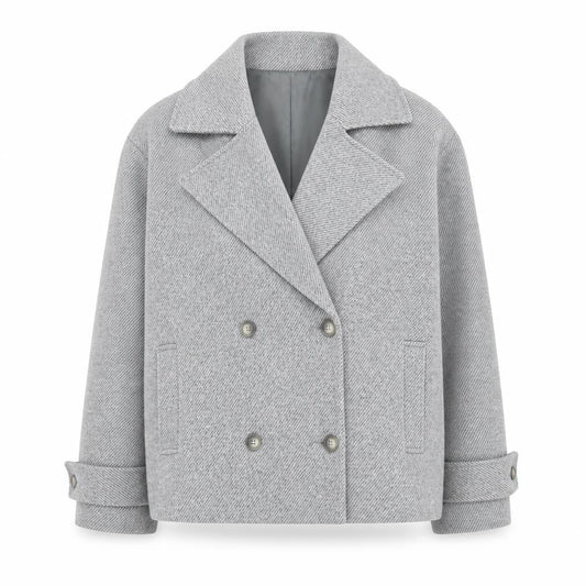 ASOS DESIGN Women’s Grey Pea Coat Short Herringbone L