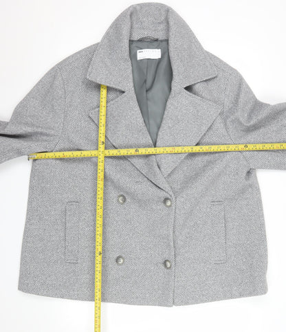 ASOS DESIGN Women’s Grey Pea Coat Short Herringbone L