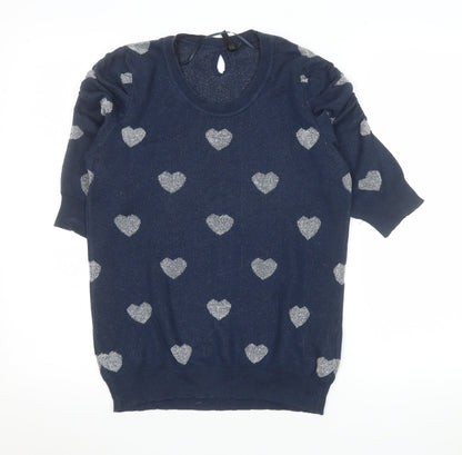 F XSide Women’s Blue Heart Glitter Knit Short Sleeve Top Size M