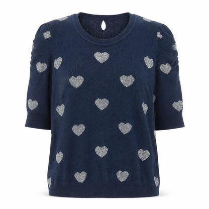 F XSide Women’s Blue Heart Glitter Knit Short Sleeve Top Size M