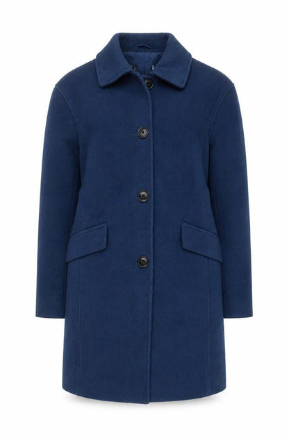 Marks & Spencer Women Blue Wool Blend Mid-Length Overcoat Size 8
