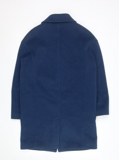 Marks and Spencer Women Blue Wool Blend Mid-Length Overcoat Size 8