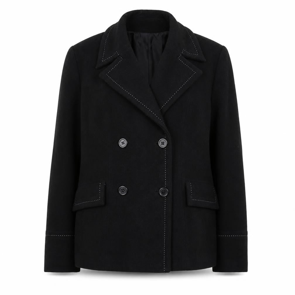 George Women’s Black Wool Blend Pea Coat UK 14 Button Mid-Length Jacket