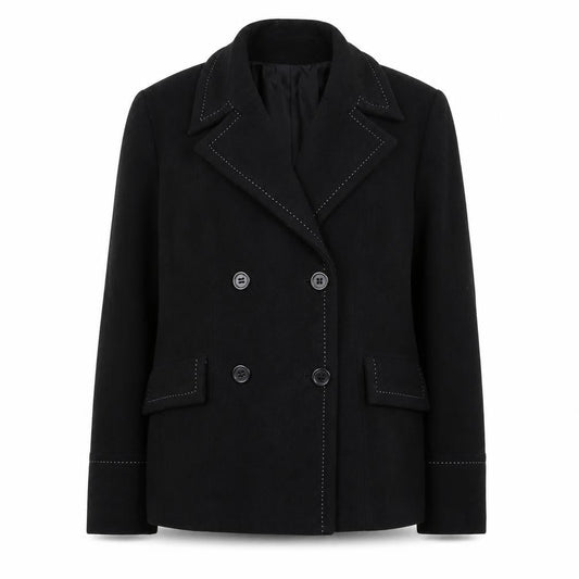 George Women’s Black Wool Blend Pea Coat UK 14 Button Mid-Length Jacket