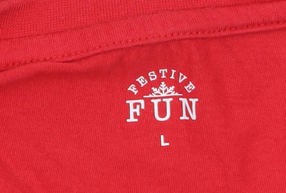Festive Fun Men's Red Christmas Pyjama Top L Long Sleeve Cotton
