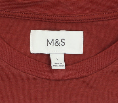 Marks and Spencer Men's Brown Long Sleeve Cotton Regular Fit T-Shirt L