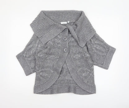 New Look Women’s Grey Cable-Knit Short Sleeve Collared Cardigan Size 8