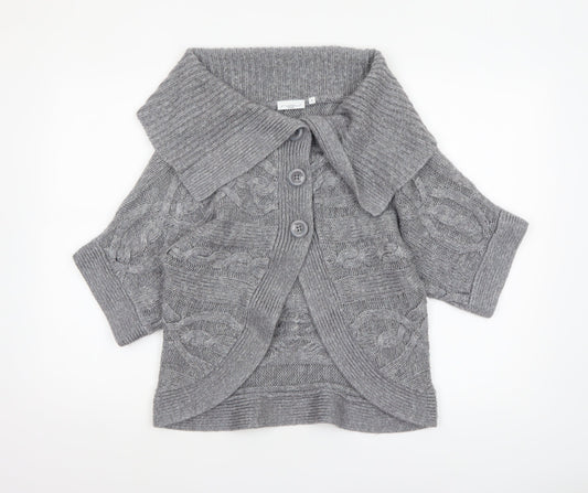 New Look Women’s Grey Cable-Knit Short Sleeve Collared Cardigan Size 8