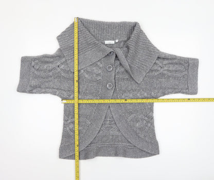 New Look Women’s Grey Cable-Knit Short Sleeve Collared Cardigan Size 8