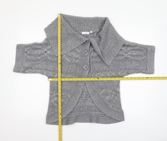 New Look Women’s Grey Cable-Knit Short Sleeve Collared Cardigan Size 8