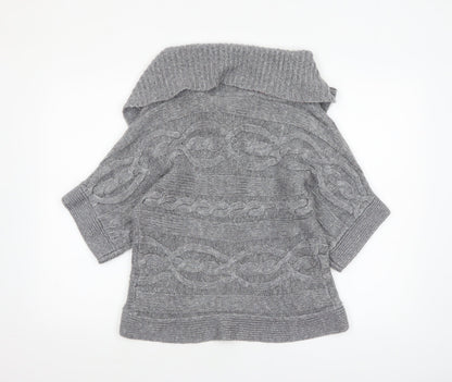 New Look Women’s Grey Cable-Knit Short Sleeve Collared Cardigan Size 8