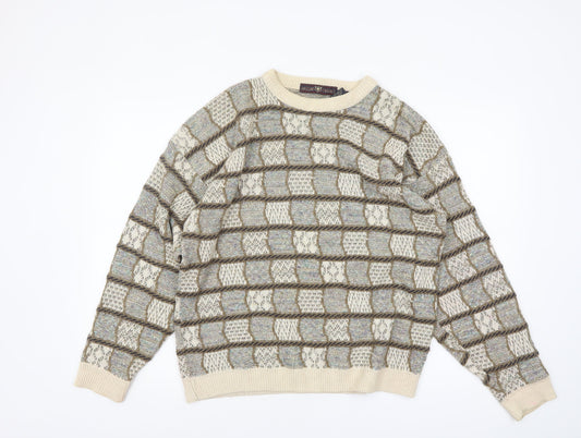 Haggar Men's Beige Geometric Knit Crew Neck Pullover Jumper M