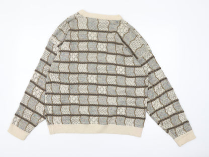 Haggar Men's Beige Geometric Knit Crew Neck Pullover Jumper M