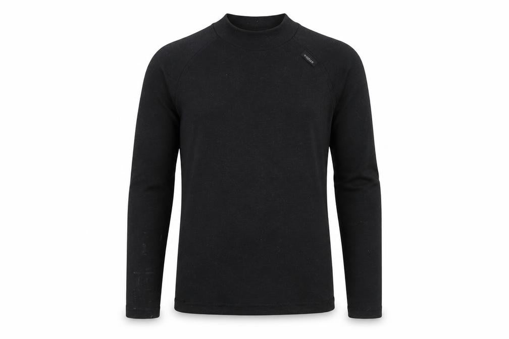 Front view of Decathlon boys’ black long sleeve mock neck sports t-shirt 10 years