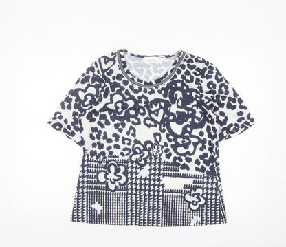 Womens UK Size 12 Just White Blue Basic T-Shirt