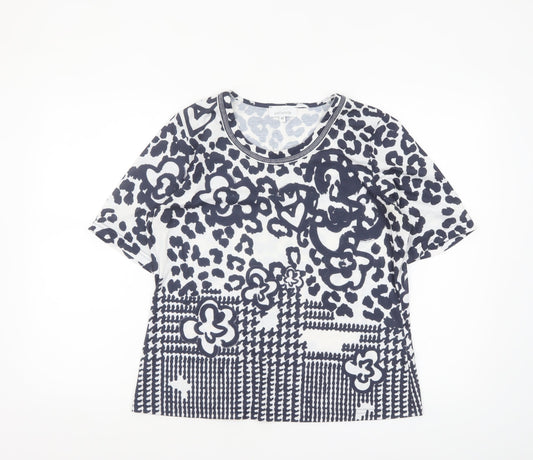 Womens UK Size 12 Just White Blue Basic T-Shirt