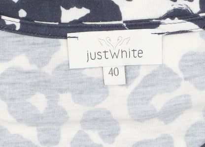 Womens UK Size 12 Just White Blue Basic T-Shirt