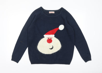 Womens UK Size 12-14 Christmas Blue Pullover Jumper