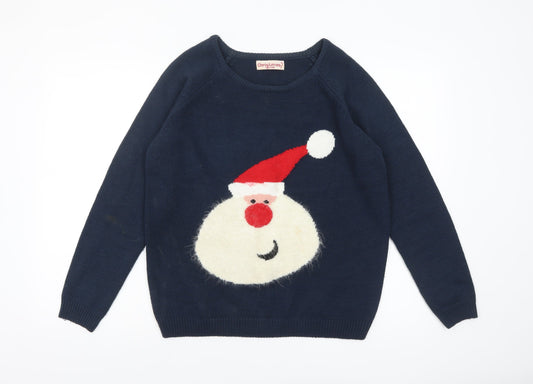 Womens UK Size 12-14 Christmas Blue Pullover Jumper